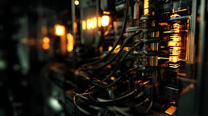 Advanced Technology Visualization: processor microchip starting artificial intelligence digitalization of neural networking and Cloud Computing. Digital lines move data, quantum computer interior