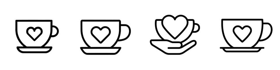 Icon of hot drinks from a food collection, depicted in a thin linear style with the words hot drinks and an outline of a drink isolated on a white background