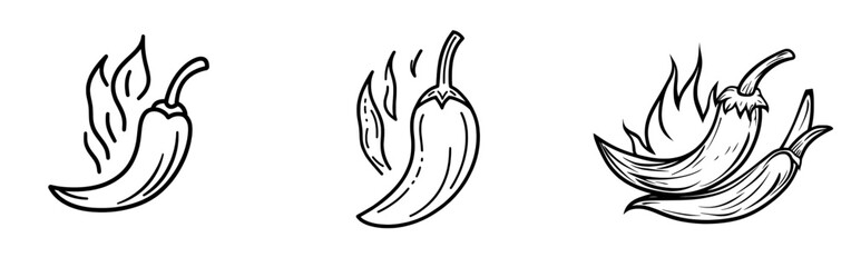 Obraz premium Cayenne long pepper with burning fire isolated spicy chili outline icon, representing modern Nahuatl or Thai pepper or cayenne long chilli in spicy vegetarian food