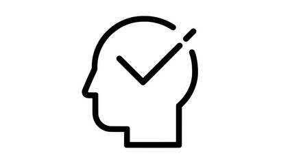 Modern illustration featuring a human head silhouette and a green checkmark icon set against a white background