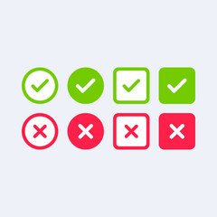 Contains green and red checkmark and cross icons.