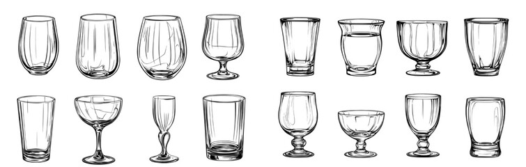 Transparent glassware, including round and curved vases, for room decor and displaying cut flowers or plants in a modern setting