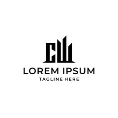 c w cw initial building construction logo design vector graphic idea creative