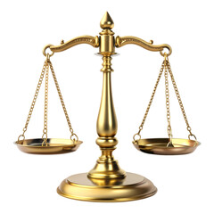 Golden Scales of Justice Law Balance Equality Symbol isolated on transparent background