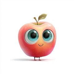 Cute Apple Character: A charming cartoon apple with big blue eyes and a cheerful smile, standing on tiny legs.