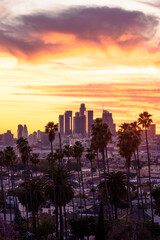Los Angeles downtown skyline at sunset	
