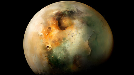 Fototapeta premium Distant planet surface rotates darkly showing craters formations