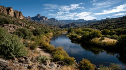 Serene River Valley: Arizona's Majestic Landscape in Autumn