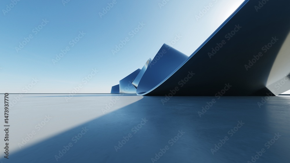 Aufkleber 3d illustration of abstract minimal architecture background, geometric architectural with wavy curve