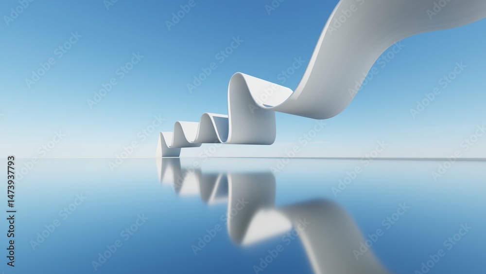 Aufkleber 3d illustration of abstract minimal architecture background, geometric architectural with wavy curve design, Car presentation