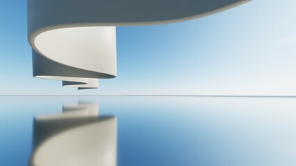 3d illustration of abstract minimal architecture background, geometric architectural with wavy curve design, Car presentation