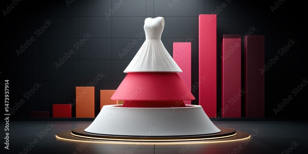Poster a layered dress design with bar graph elements behind it suggests progress and growth in fashion tre