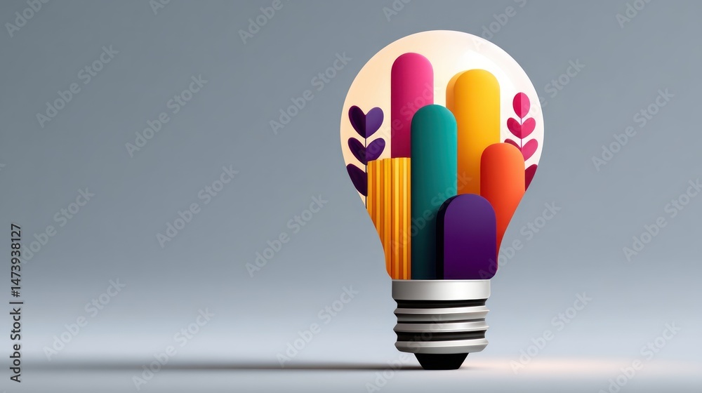 Aufkleber a stylized light bulb with colorful abstract shapes inside represents creativity, innovation, and br
