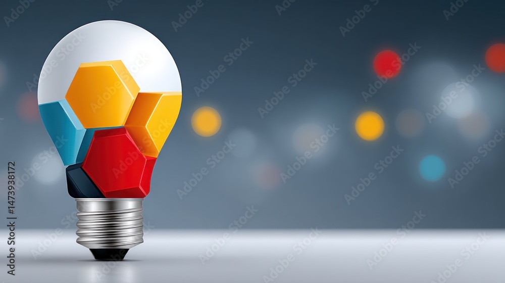 Aufkleber a lightbulb with colorful geometric shapes represents creative ideas and innovative solutions agains