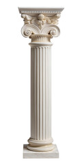 Antique gold and white color roman column isolated on white background, for theater or decor, png