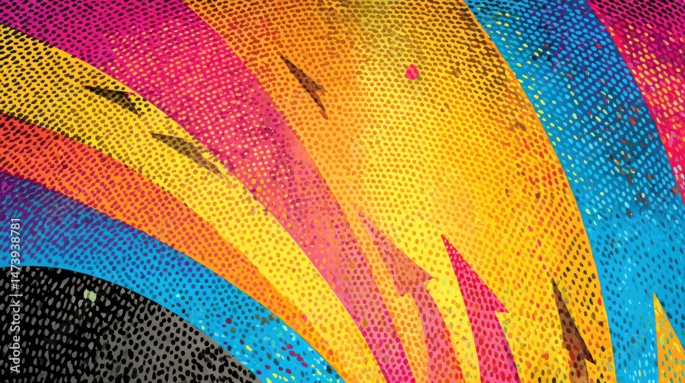Aufkleber An abstract vibrant artwork showcases blending magenta, yellow, blue, and black hues with a textured surface resembling a dynamic and colorful visual display.