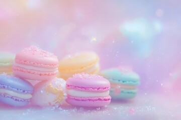 Obraz premium Pastel-hued macarons in soft focus.