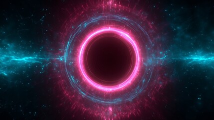 Obraz premium Neon cosmic vortex with glowing center, a surreal dance of pink and blue energy in deep space