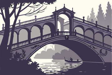 117 intricate gothic bridge, arched structure, silhouette, dramatic shadows, water reflection, architectural design, elegant ornamental details, atmospheric lighting, moody and mystical landscape