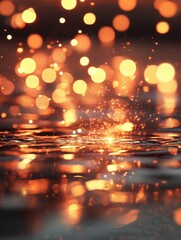 Golden light bokeh on water