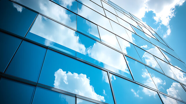Modern Glass Building Reflecting Cloudy Sky