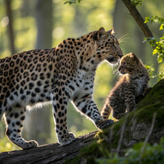 Fototapeta premium amur leopard with offspring
