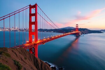 Fototapeta premium Golden Gate Bridge, iconic San Francisco landmark, majestic view , picturesque, orange