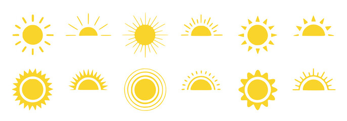 Cute Cartoon Sun Character — Smiling Yellow Face with Rosy Cheeks, Sunshine Rays, and Playful Emotions for Kids’ Summer Design and Positive Vector Illustrations