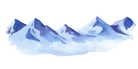 Watercolor hand drawn illustration of mountain range