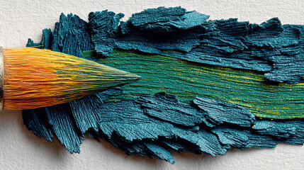 Brush Stroke of Blue and Green Paint on a White Canvas