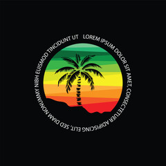 Palm tree silhouette icon. Simple flat vector illustration. Vector illustration design Palm Tree and island at sunset