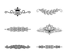 Collection of elegant and ornate black and white decorative dividers and border elements