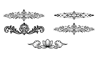Elegant black and white ornamental design elements with flourishes and floral decorative patterns