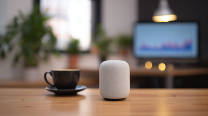 Modern Smart Speaker on a Wooden Desk