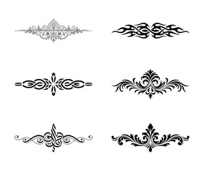 Elegant set of black ornamental vintage decorative borders and flourishes on white background