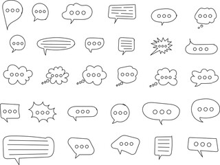 Chat Message Line Icon Set. Speech Bubble, Dialogue, chatting box, message box Talk chat thin conversation dialog symbols. Balloon doodle style of thinking sign symbol. Voice message comic cloud. 