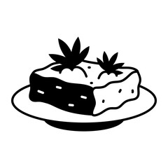 A doodle style icon of a weed cake Cake, food, sweet, plant, weed, cannabis, marijuana, hemp, doodle, drawing, sketchy, glyph, vector, icon 