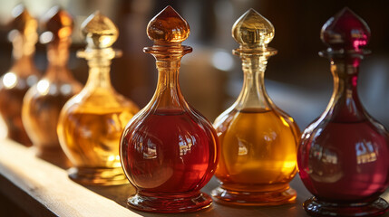 Elegant row of wine bottles with amber and red reflections, a sophisticated still life of refined taste.