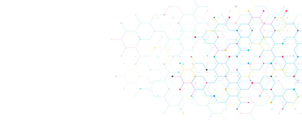 Genetic engineering and molecular structure, hexagon DNA network, science chemical and biotechnology concept, innovation technology, healthcare, and medicine design.