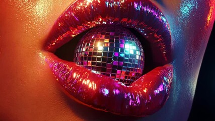 Shimmering lips showcase disco ball creativity in vibrant artistic expression - Powered by Adobe