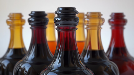 Elegant row of wine bottles with amber and red reflections, a sophisticated still life of refined taste.