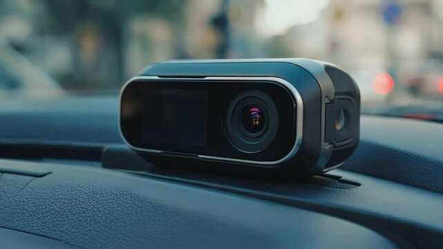 Modern dashcam on car dashboard