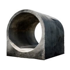 Large concrete drainage pipe/ Culvert segment on grass, isolated on transparent background Culvert