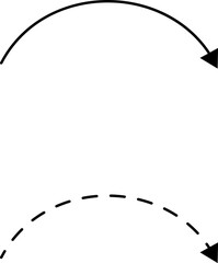 hand drawn dashed arrow. Curved dotted arrow. Zigzag arrow stripes. Doodle, sketch style.