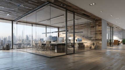 Obraz premium Modern Glass Office with City View