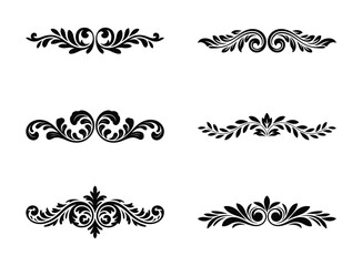 Elegant black and white decorative ornaments and floral swirls isolated on a white background