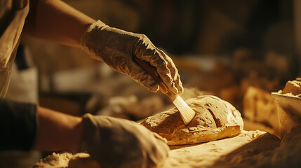 Baker Applying Egg Wash to Bread Dough