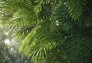 Fototapeta premium Vibrant green palm leaves, intricate textures, sunlight dappled , greenery, shadow