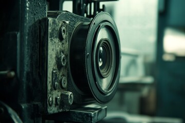 Close-up view of a vintage camera lens assembly.