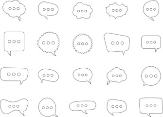 Set of blank white speech bubble in flat design, chatting box, message box icon. Balloon doodle style of thinking sign symbol. Speech bubble isolated on background. Communication, Discussion and Text
